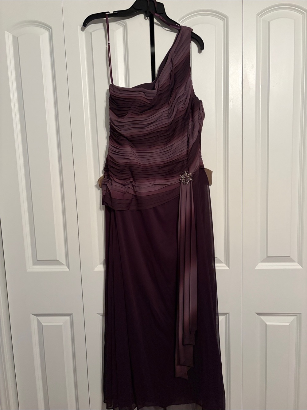 Alex Evenings One-Shoulder Plum/Burgundy Evening Gown